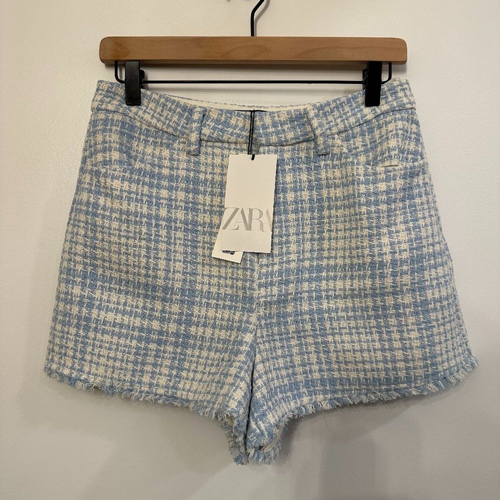 NWT Zara Blue and White Tweed Shorts